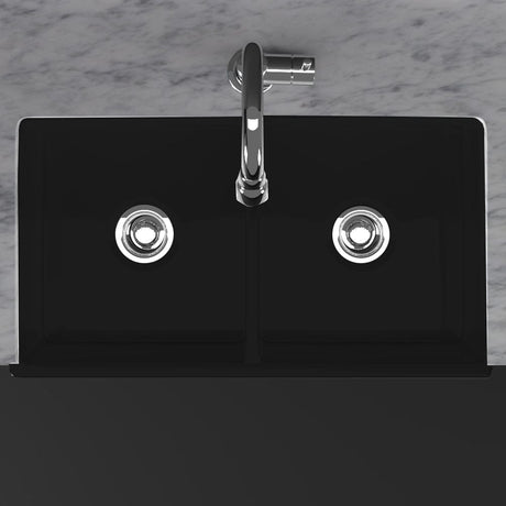 33" Umber Handcrafted Fireclay Double-Bowl Smooth Apron Farmhouse B-Grade Sink - Black