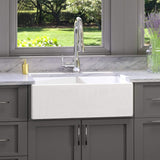 33" Umber Handcrafted Fireclay Double-Bowl Smooth Apron Farmhouse B-Grade Sink - White