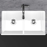 33" Umber Handcrafted Fireclay Double-Bowl Smooth Apron Farmhouse B-Grade Sink - White