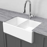 33" Umber Handcrafted Fireclay Double-Bowl Smooth Apron Farmhouse B-Grade Sink - White