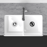 33" Umber Handcrafted Fireclay Double-Bowl Smooth Apron Farmhouse Sink - White