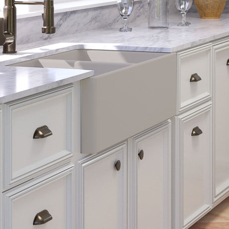 33" Vala Handcrafted Fireclay Double-Bowl Smooth Apron Farmhouse Sink - Matte Gray