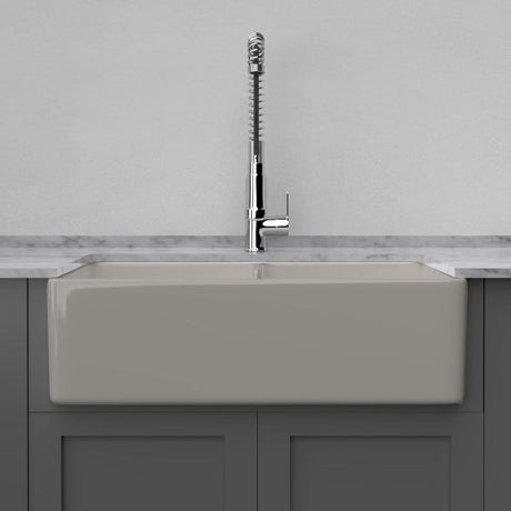 33" Vala Handcrafted Fireclay Double-Bowl Smooth Apron Farmhouse Sink - Matte Gray