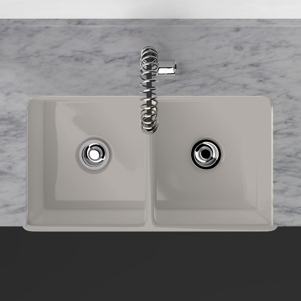 33" Vala Handcrafted Fireclay Double-Bowl Smooth Apron Farmhouse Sink - Matte Gray
