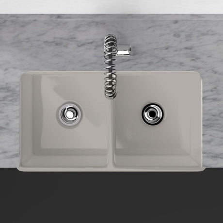 33" Vala Handcrafted Fireclay Double-Bowl Smooth Apron Farmhouse Sink - Matte Gray