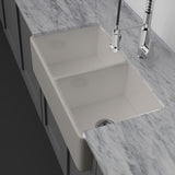 33" Vala Handcrafted Fireclay Double-Bowl Smooth Apron Farmhouse Sink - Matte Gray