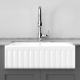 33" Veli Handcrafted Fireclay Double-Bowl Fluted Apron Farmhouse B-Grade Sink - White