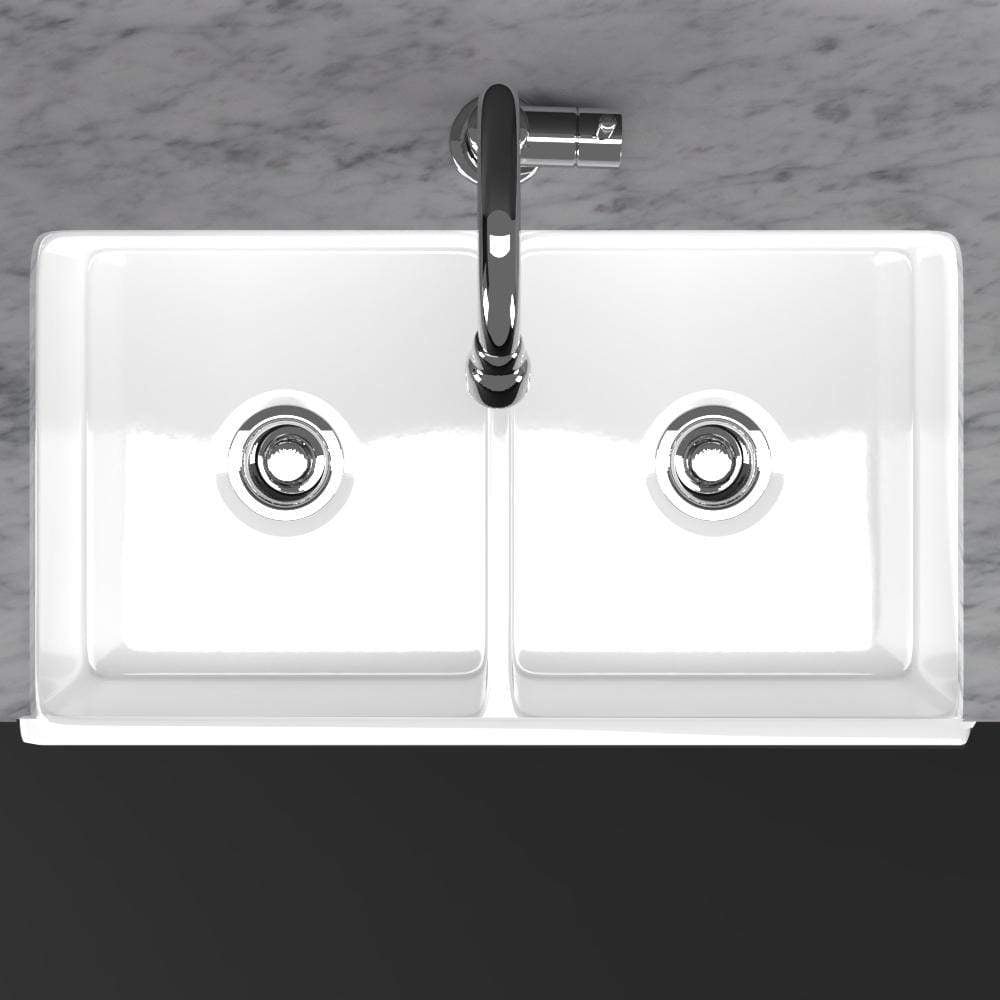 33" Veli Handcrafted Fireclay Double-Bowl Fluted Apron Farmhouse B-Grade Sink - White