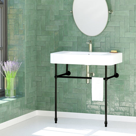 34" Vancher Fireclay Console Bathroom Sink with Steel Stand
