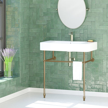 34" Vancher Fireclay Console Bathroom Sink with Steel Stand