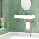 34" Vancher Fireclay Console Bathroom Sink with Steel Stand