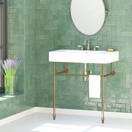 34" Vancher Fireclay Console Bathroom Sink with Steel Stand