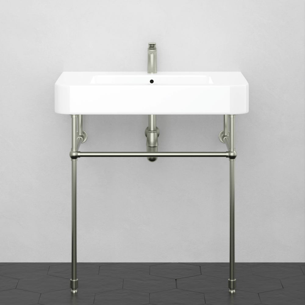 34" Vancher Fireclay Console Bathroom Sink with Steel Stand