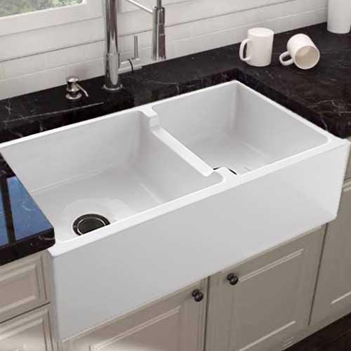 36" Bari Fireclay 60/40 Offset Double-Bowl Farmhouse Sink
