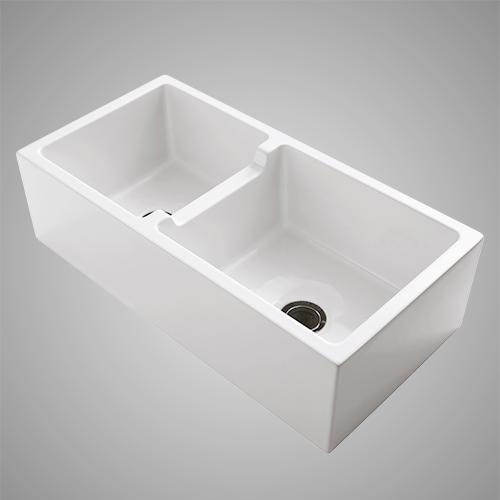 36" Bari Fireclay 60/40 Offset Double-Bowl Farmhouse Sink