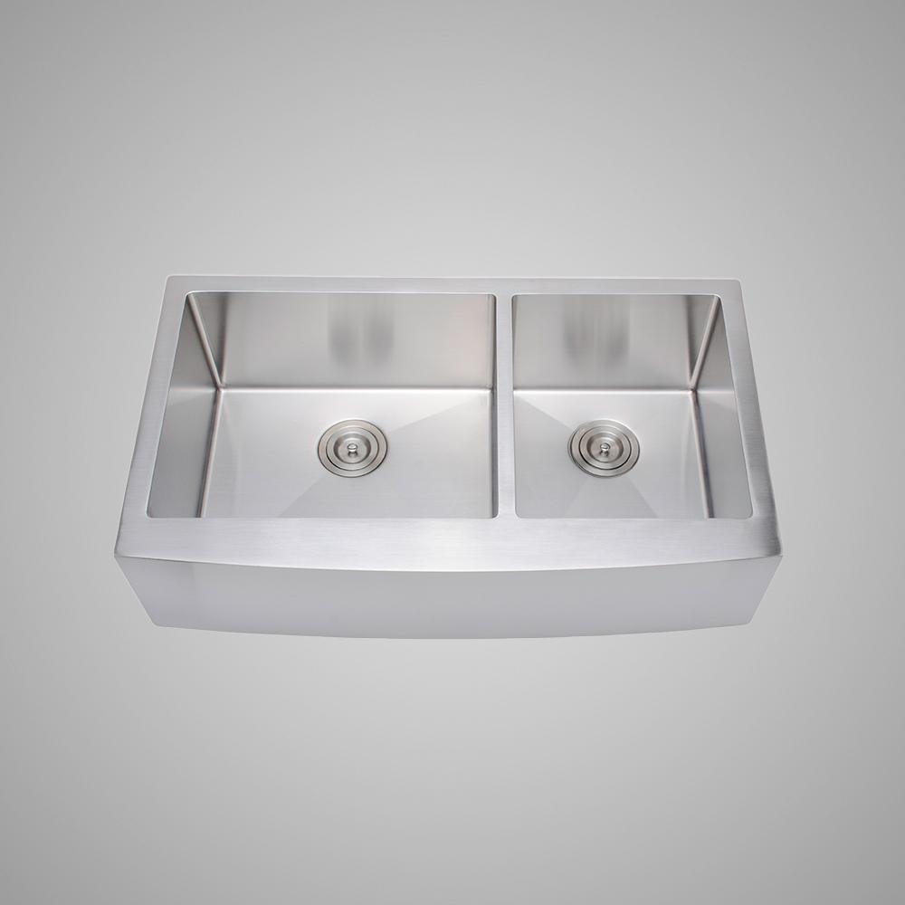 36" Milan Stainless Steel Double-Bowl Farmhouse Sink