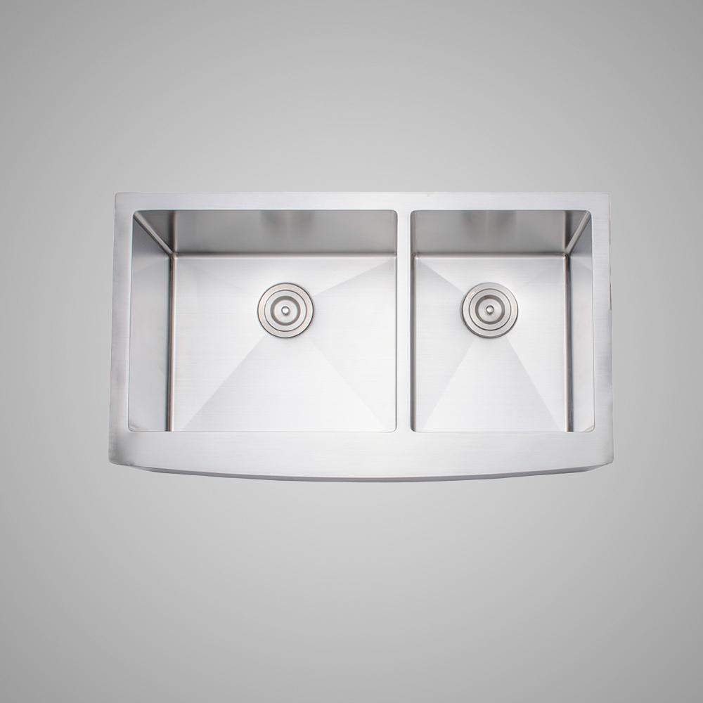 36" Milan Stainless Steel Double-Bowl Farmhouse Sink