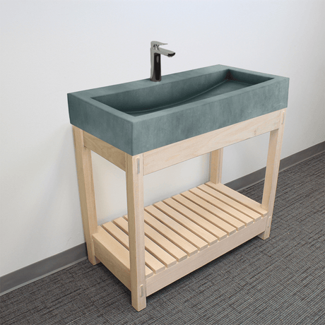 36" Toxey Rectangular Cast Concrete Vessel Sink with Wood Stand - Copper Green