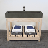 36" Toxey Rectangular Cast Concrete Vessel Sink with Wood Stand - Dusk Grey