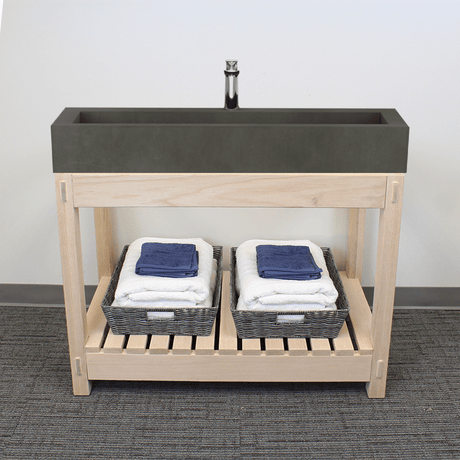 36" Toxey Rectangular Cast Concrete Vessel Sink with Wood Stand - Dusk Grey