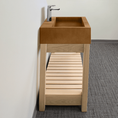 36" Toxey Rectangular Cast Concrete Vessel Sink with Wood Stand - Vintage Brown