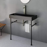 36" Valmora Black Vitreous China Console Bathroom Sink with Black Powdercoat Steel Stand