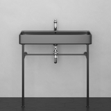 36" Valmora Black Vitreous China Console Bathroom Sink with Black Powdercoat Steel Stand