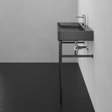 36" Valmora Black Vitreous China Console Bathroom Sink with Black Powdercoat Steel Stand