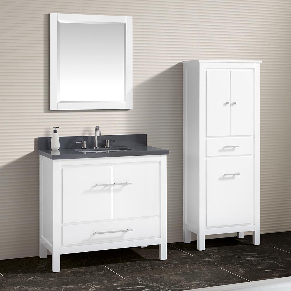 37" Chelan Vanity with Gray Quartz Top and Rectangular Undermount Sink - White