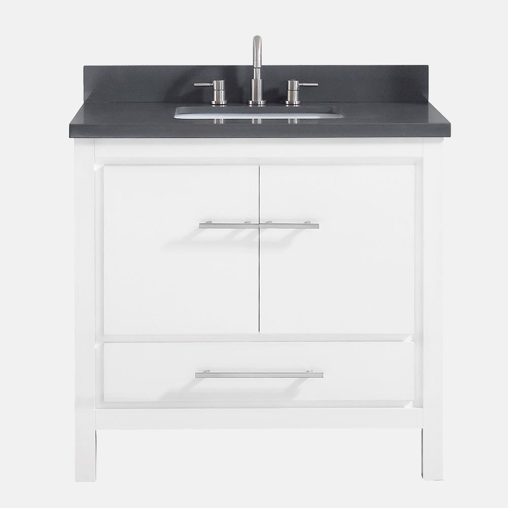 37" Chelan Vanity with Gray Quartz Top and Rectangular Undermount Sink - White