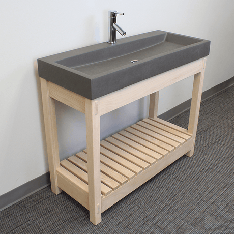 39" Amador Rectangular Cast Concrete Vessel Sink with Wood Stand - Dark Gray