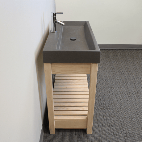 39" Amador Rectangular Cast Concrete Vessel Sink with Wood Stand - Dark Gray