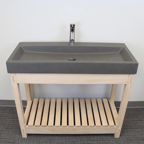 39" Amador Rectangular Cast Concrete Vessel Sink with Wood Stand - Dark Gray