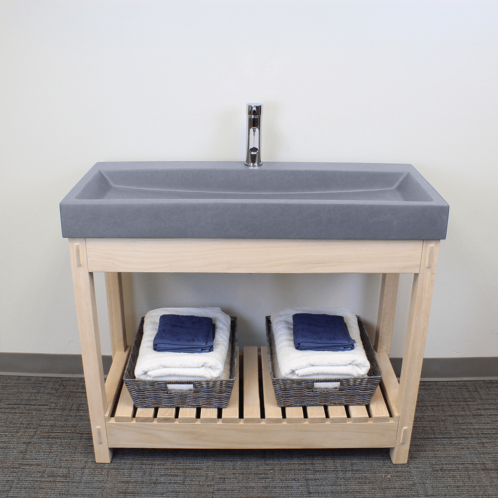 39" Amador Rectangular Cast Concrete Vessel Sink with Wood Stand - Light Grey