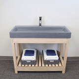 39" Amador Rectangular Cast Concrete Vessel Sink with Wood Stand - Light Grey