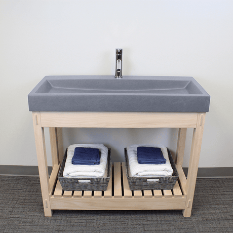 39" Amador Rectangular Cast Concrete Vessel Sink with Wood Stand - Light Grey