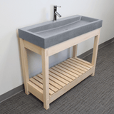39" Amador Rectangular Cast Concrete Vessel Sink with Wood Stand - Light Grey