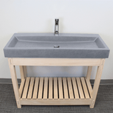 39" Amador Rectangular Cast Concrete Vessel Sink with Wood Stand - Light Grey