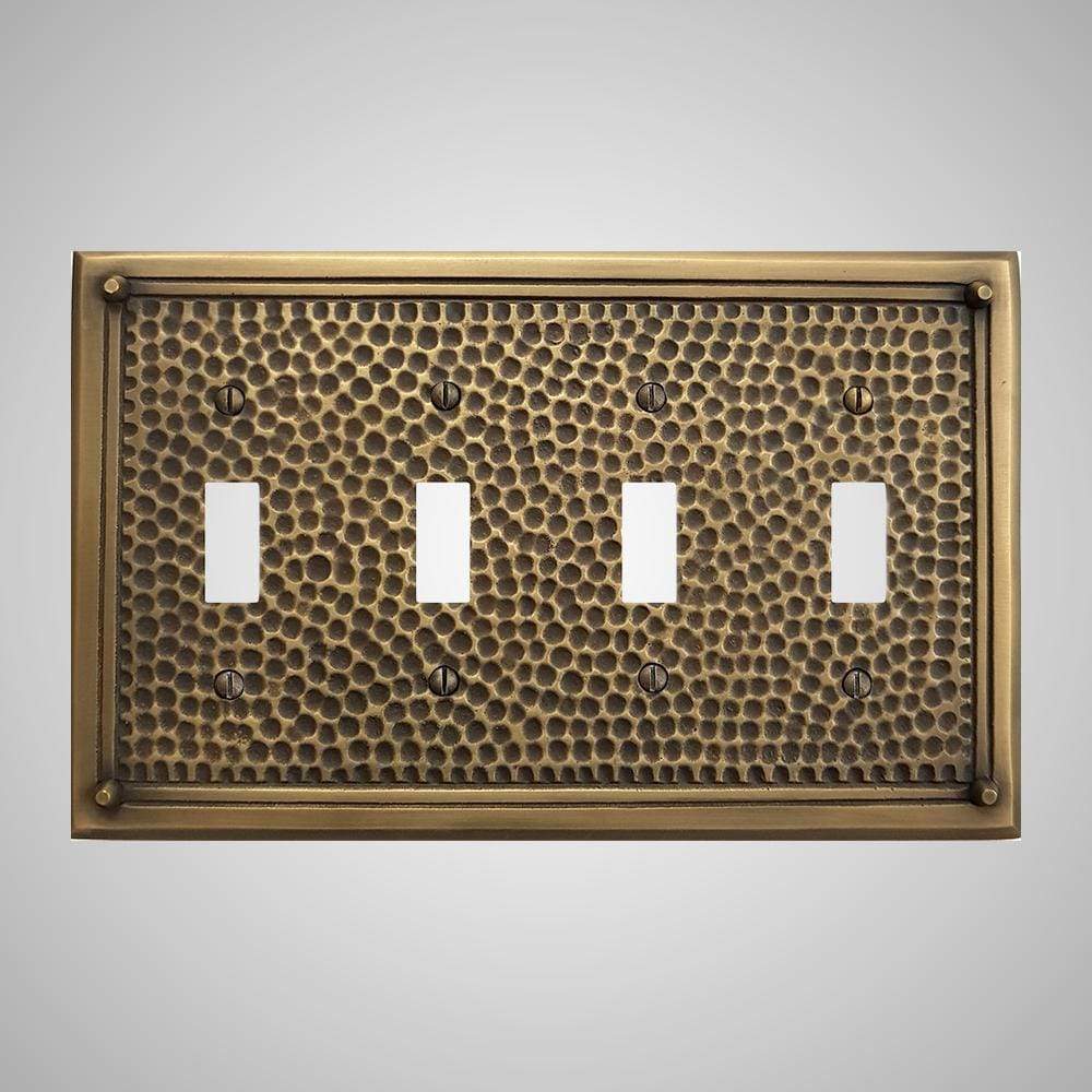 4 Gang Toggle Wall Switch Plate - Framed Hammered Design