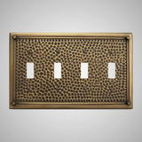 4 Gang Toggle Wall Switch Plate - Framed Hammered Design