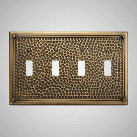 4 Gang Toggle Wall Switch Plate - Framed Hammered Design