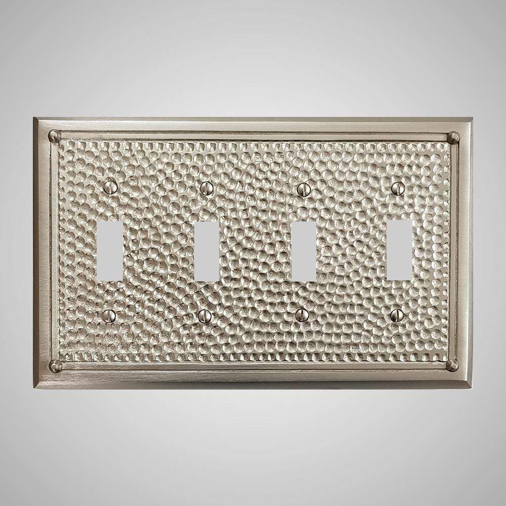 4 Gang Toggle Wall Switch Plate - Framed Hammered Design
