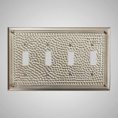 4 Gang Toggle Wall Switch Plate - Framed Hammered Design