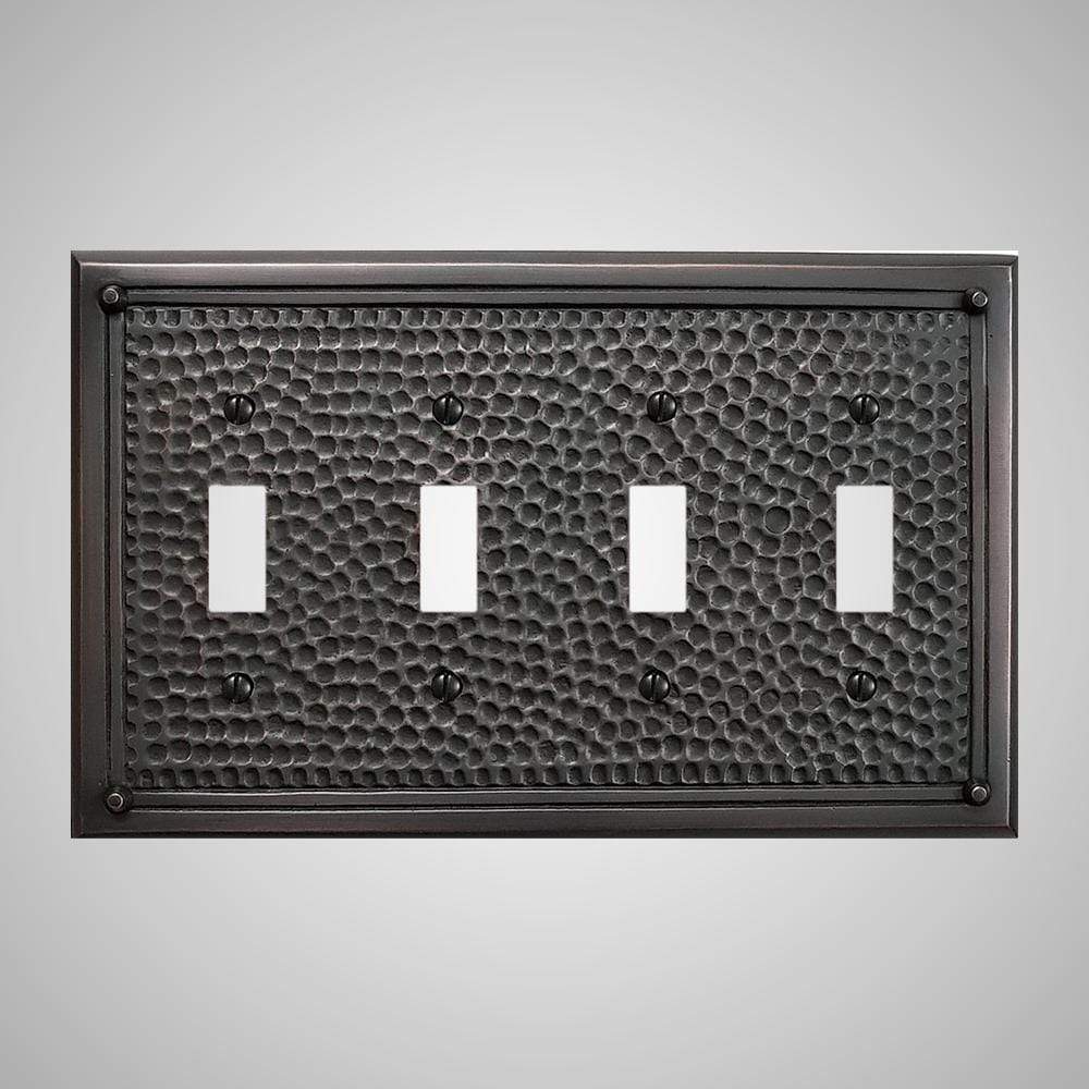 4 Gang Toggle Wall Switch Plate - Framed Hammered Design