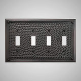 4 Gang Toggle Wall Switch Plate - Framed Hammered Design