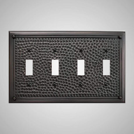 4 Gang Toggle Wall Switch Plate - Framed Hammered Design