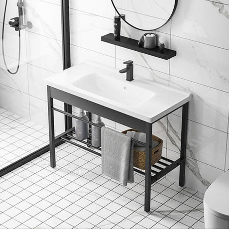 40" Tapsten Vitreous China Console Sink with Black Powdercoat Steel Stand and Shelf