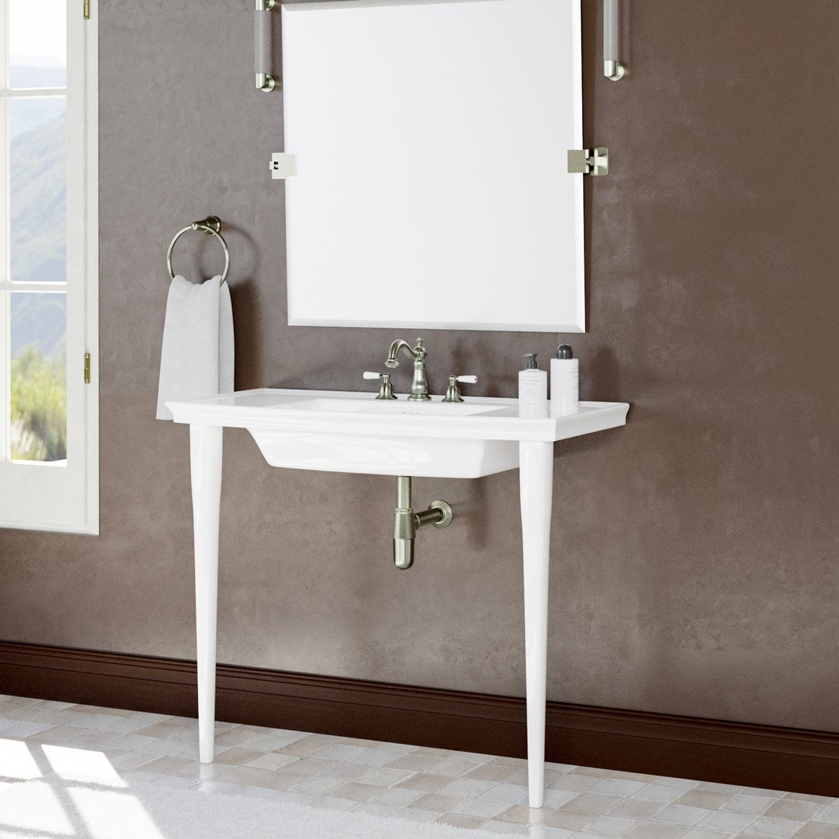 40" Walper Fireclay Console Bathroom Sink with Fireclay Legs