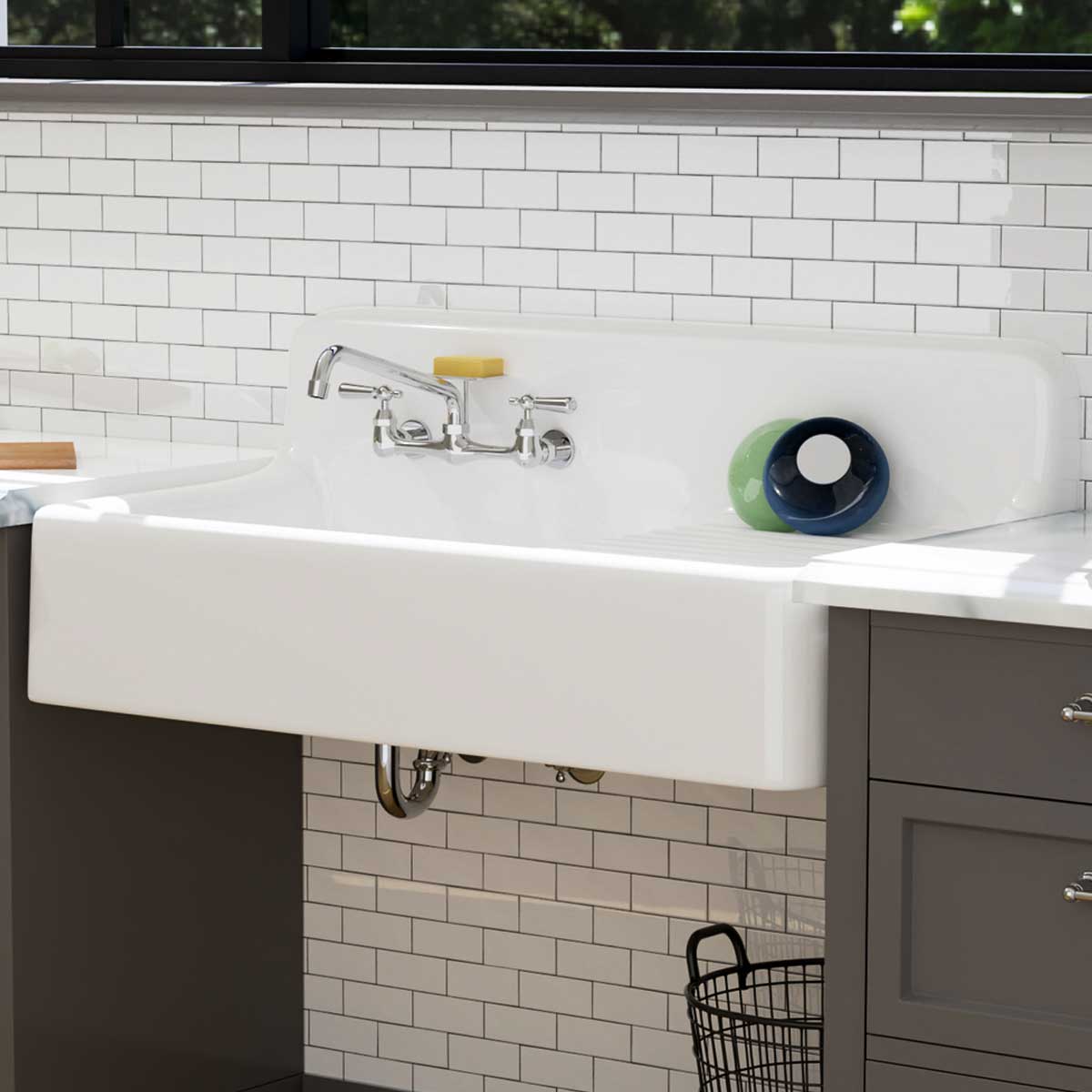 42" Sudbury Cast Iron Wall-Hung Kitchen Sink with Right Side Drainboard