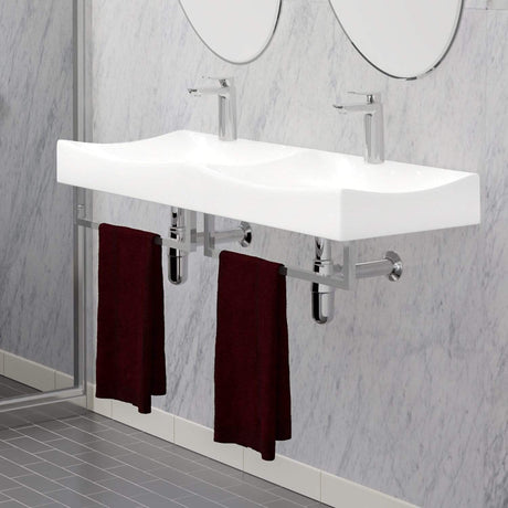 43" Livingston Wall-Mount Vitreous China Double-Bowl Sink with Steel Towel Bars